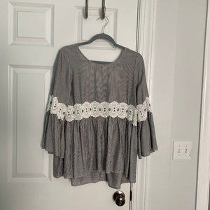 Sage Seersucker Bell Sleeve Swing Top